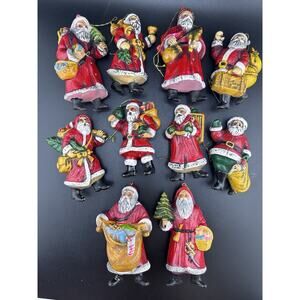 Lot 10 Vintage Blow Mold Christmas Santa Ornament Rustic Primitive Old World